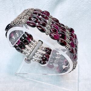 Multi‑Strand Almandine Garnet Bracelet • Bar‑Slide Clasp • Artisan Cuff